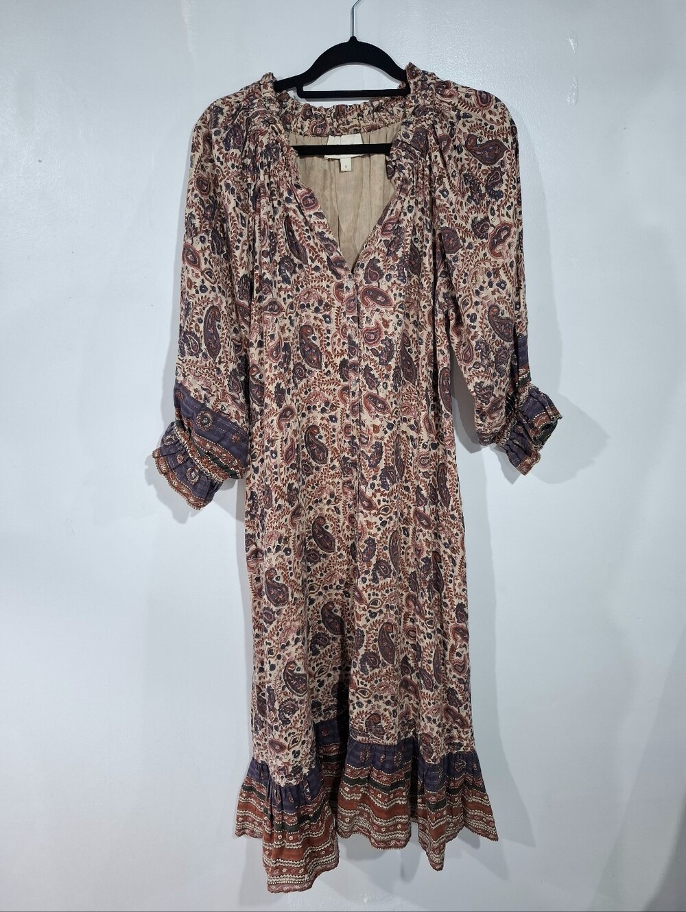 Cleobella Women's Lola Paisley Organic Cotton Midi Dress Brown M Western Boho - Picture 3 of 15
